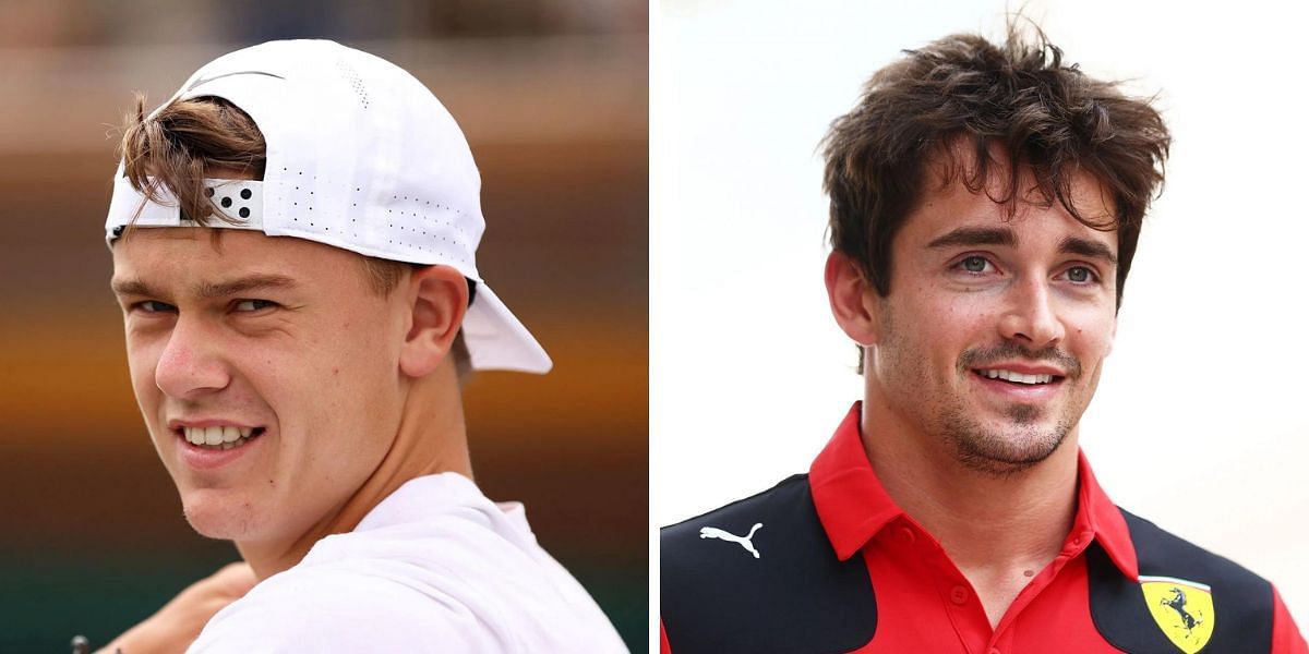 Holger Rune (L) and Charles Leclerc