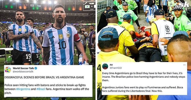 “Disgraceful scenes”, “It’s insane” - Twitter goes wild as Argentina vs Brazil kick-off delayed after violent clash between fans and police