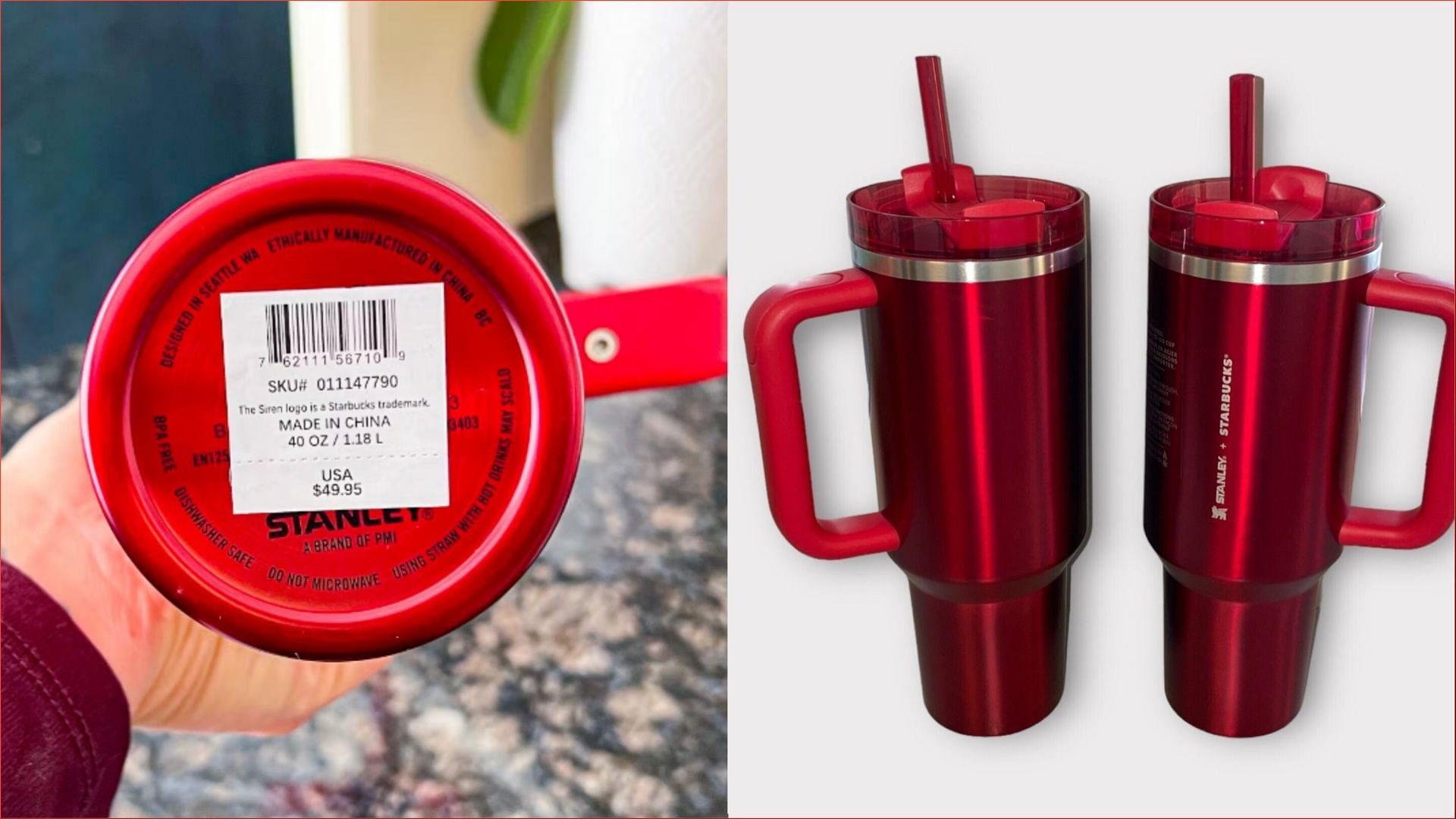Starbucks X Stanley Cherry Red Tumbler W/ Handle 40 Oz Cup Holiday