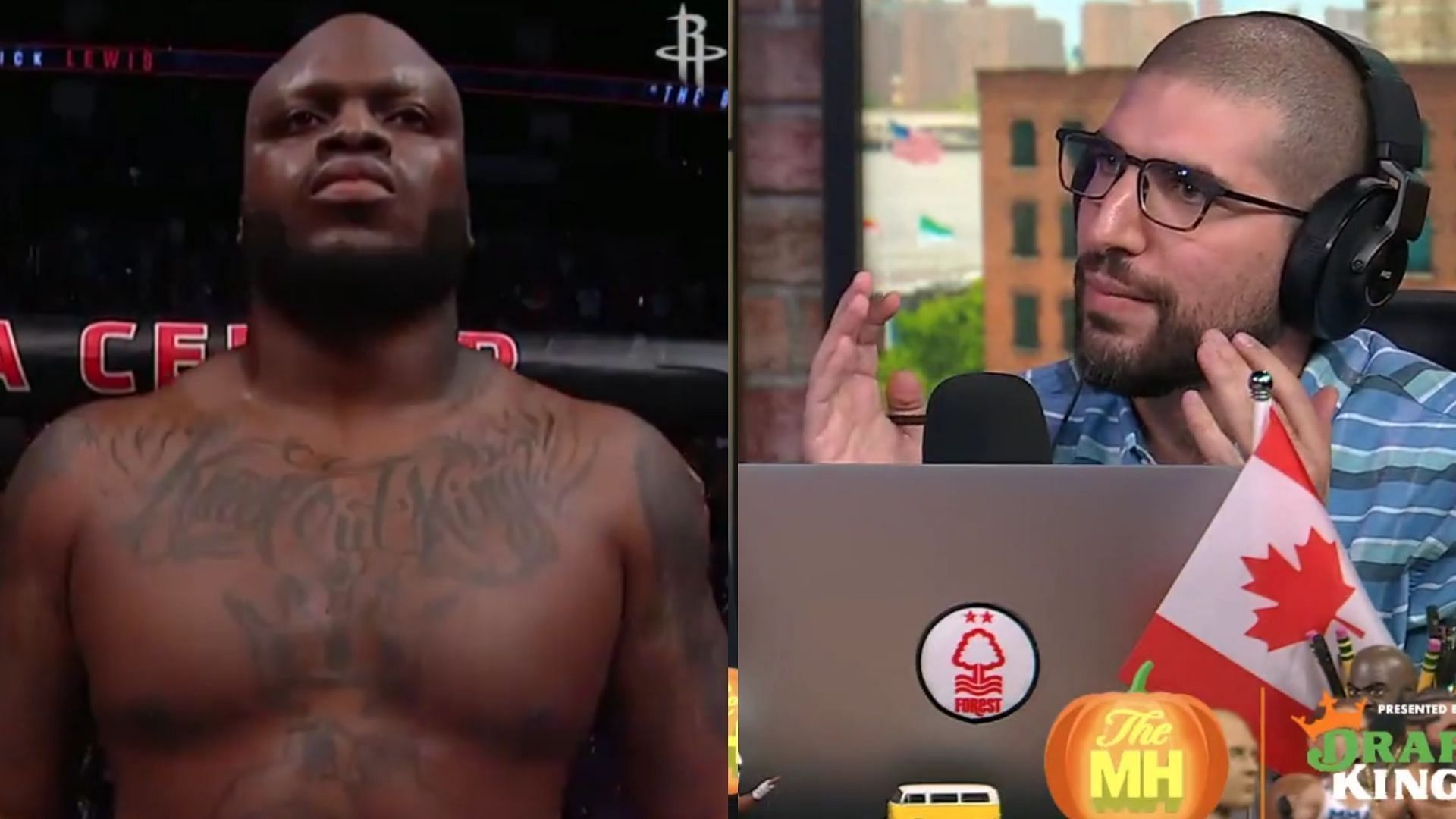 Derrick Lewis (left), Ariel Helwani (right) [Images courtesy of @thebeastufc on Instagram &amp; The MMA Hour on YouTube]