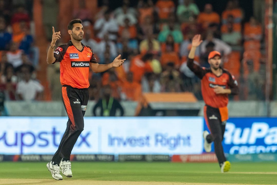 Bhuvneshwar Kumar celebrates after picking up a wicket for SRH (Image Credits: IPLT20.com)