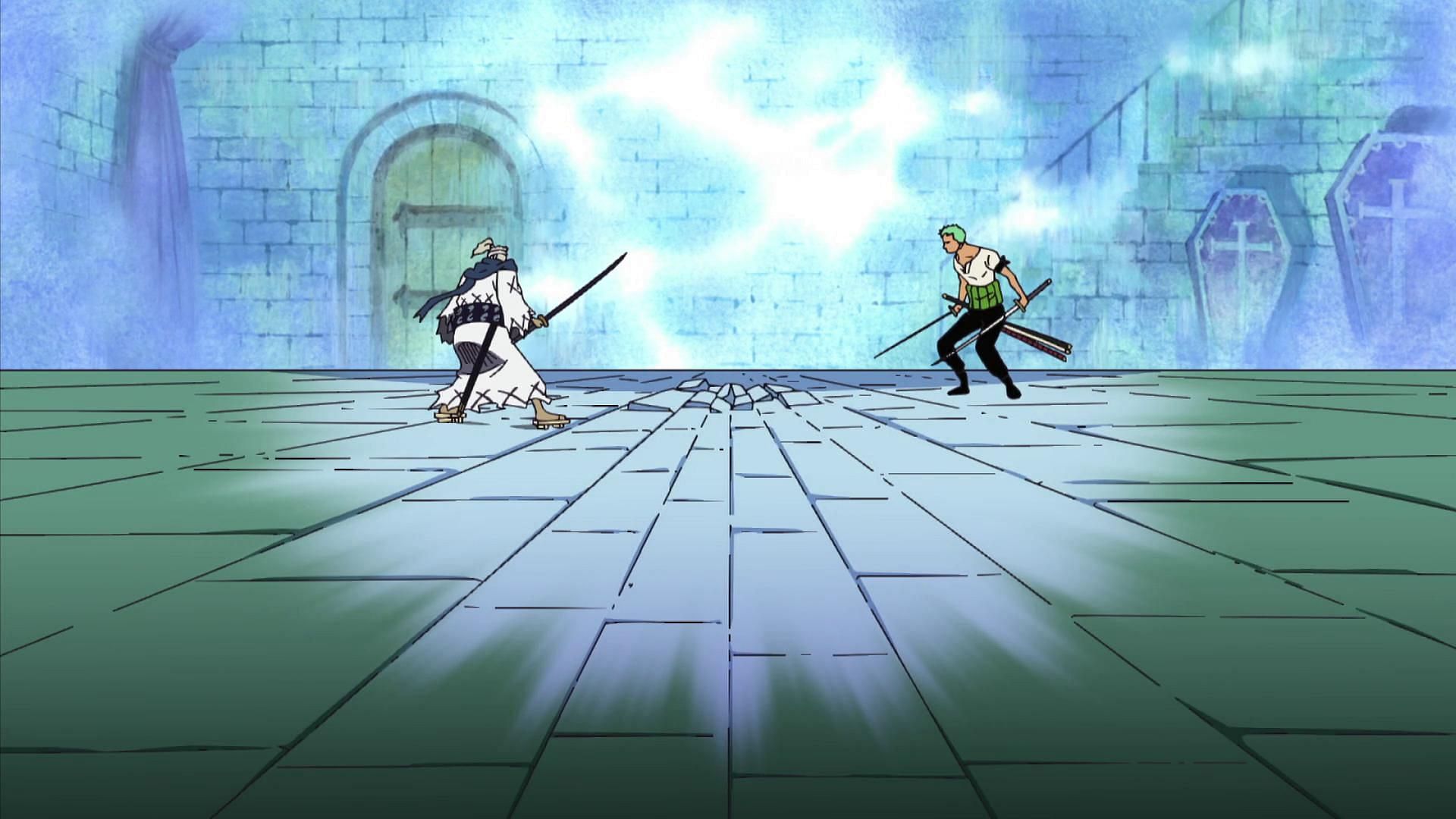 The fight between Zoro and Zombie Ryuma in Thriller Bark (Image via Toei Animation, One Piece)
