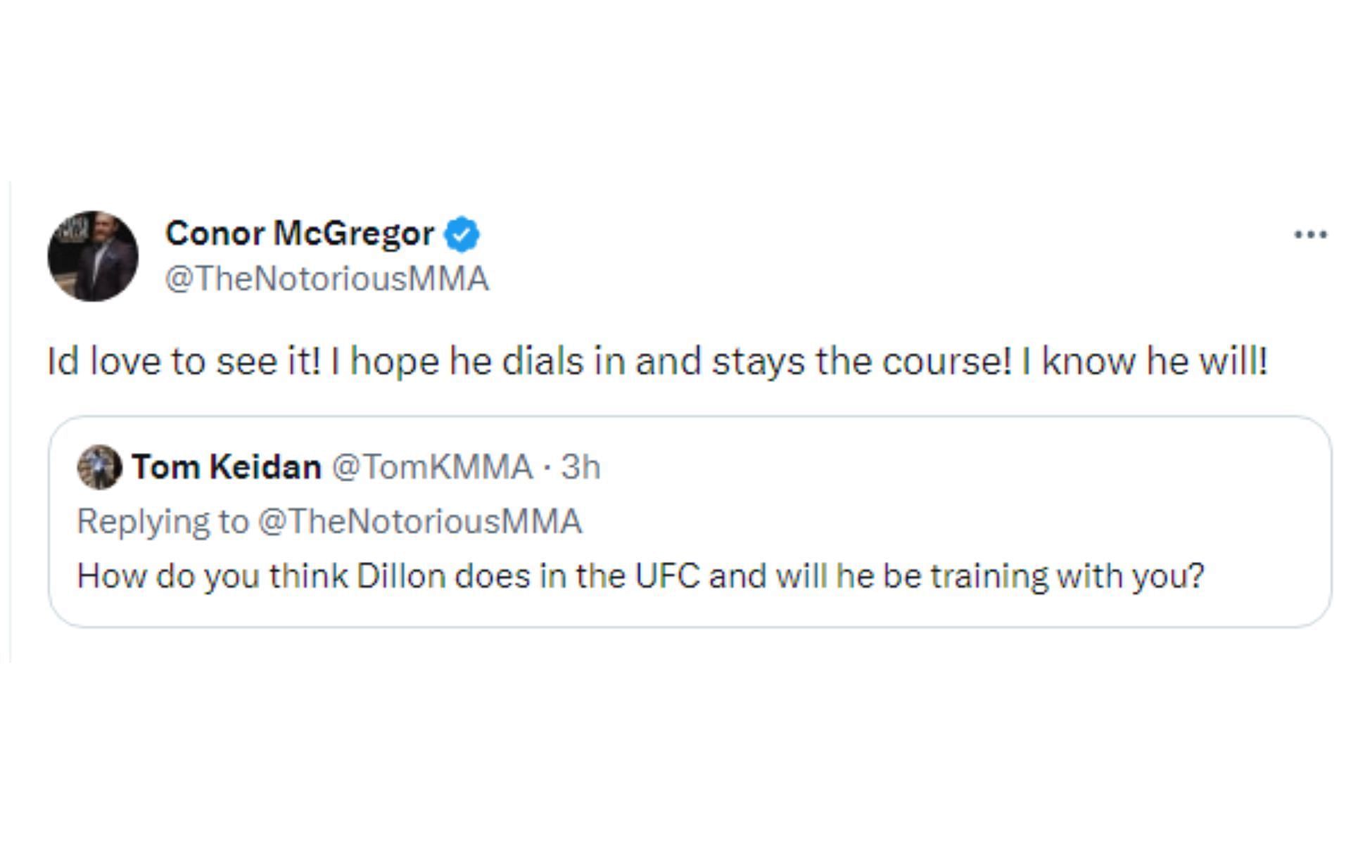 Tweet regarding Dillon Danis&#039; chances in the UFC