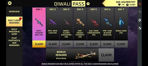 Diwali Pass Login Rewards (Image via Garena)