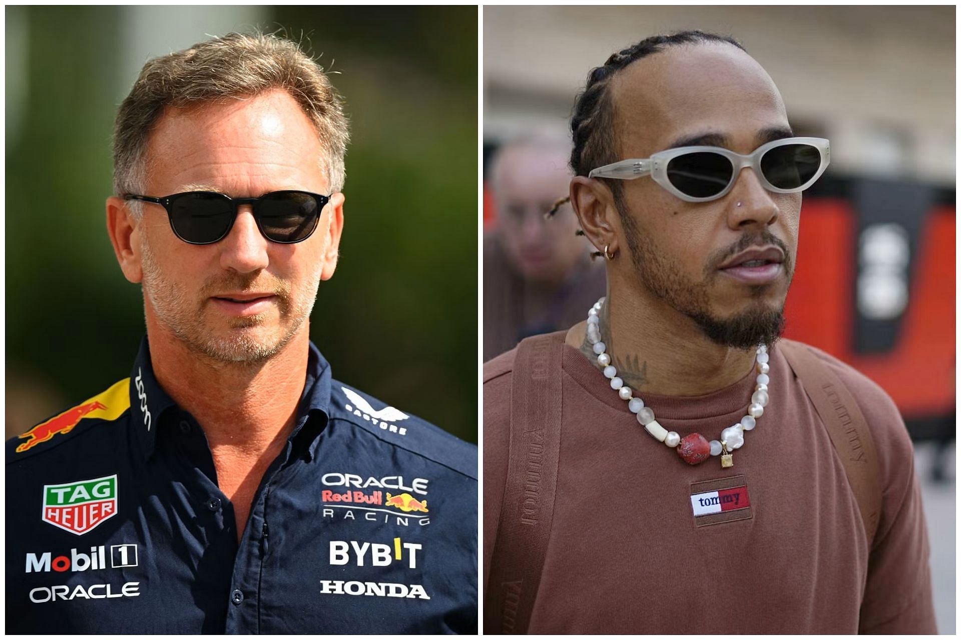 Christian Horner (L) and Lewis Hamilton (R) (Collage via Sportskeeda)
