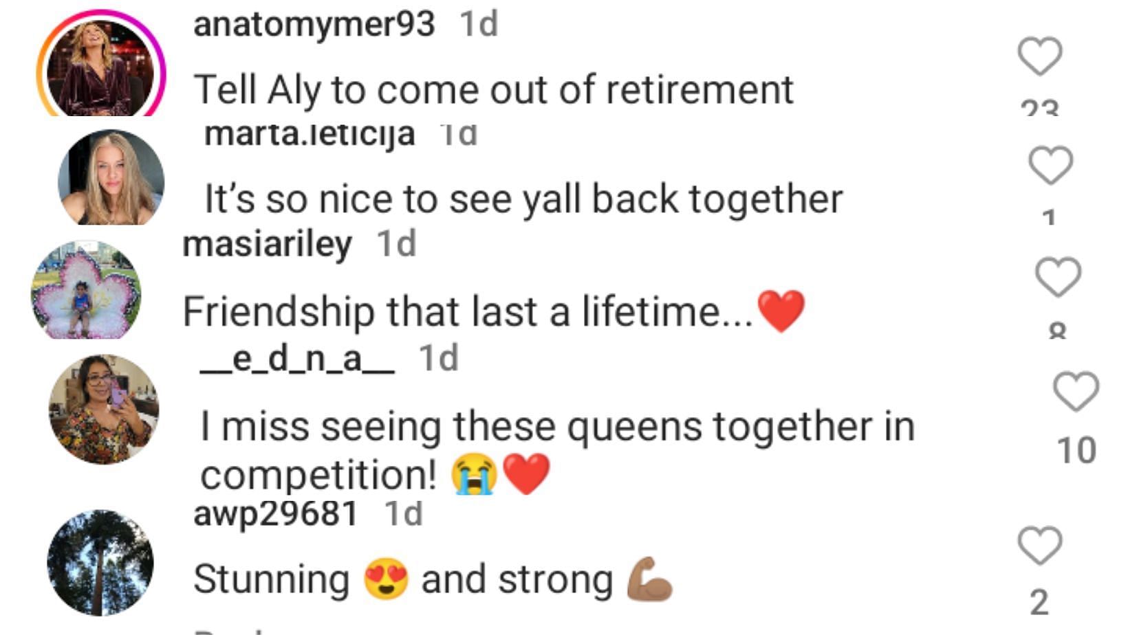 The comment section on Simone Biles&#039; post featuring Aly Raisman