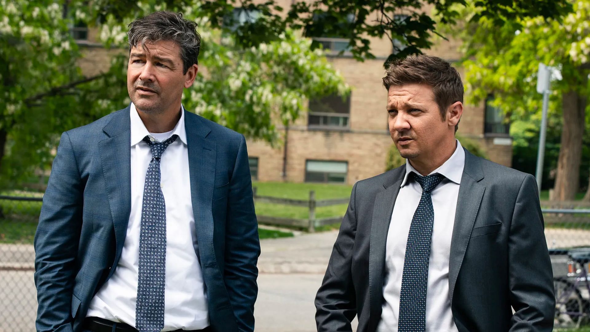 Actors Kyle Chandler and Jeremy Renner on the show (Image via Paramount+)