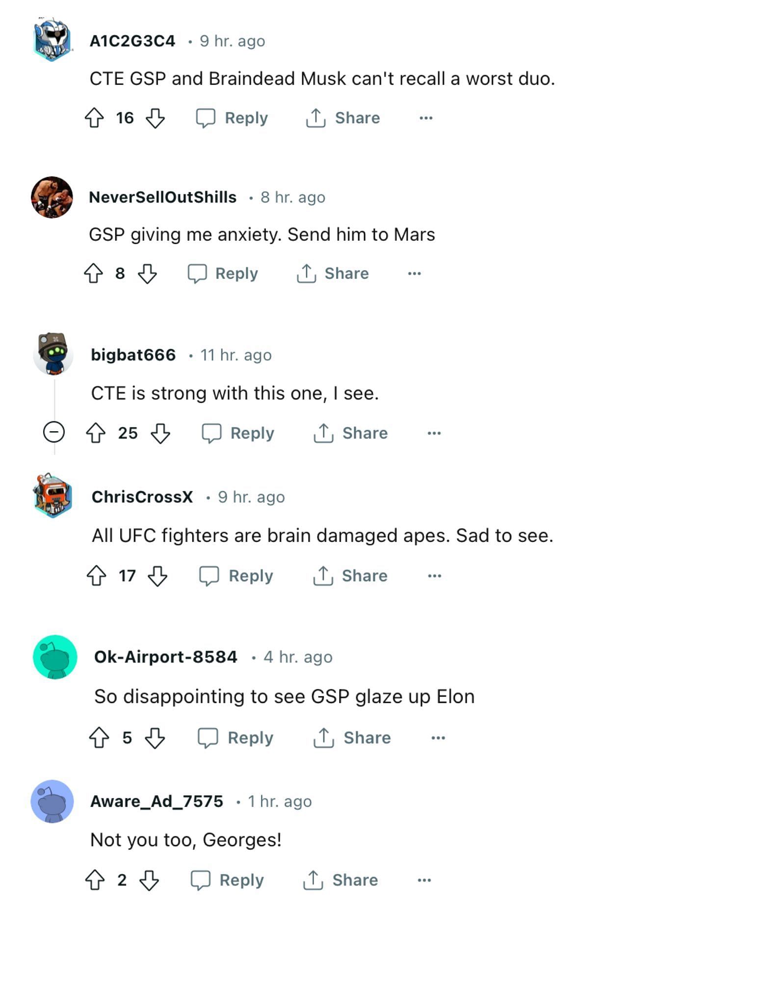 Fan reactions to Georges St-Pierre commenting on Elon Musk&#039;s tweet {via r/ufc on Reddit]