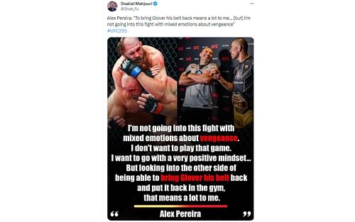 Tweet regarding comments about avenging Glover Teixeira