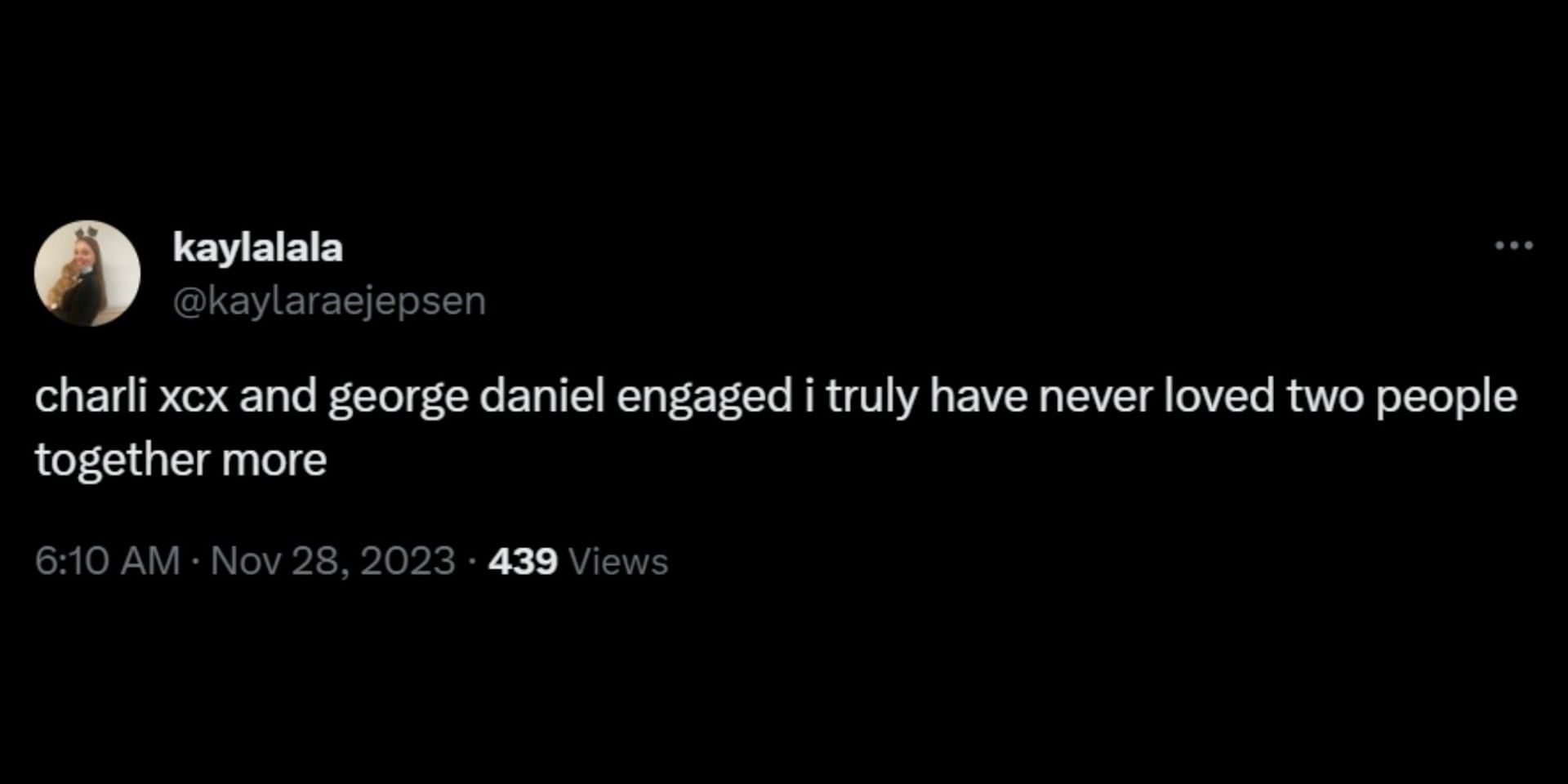 Fans react to Charli XCX&#039;s supposed engagement with George Daniel. (Image via X/@kaylaraejepsen)