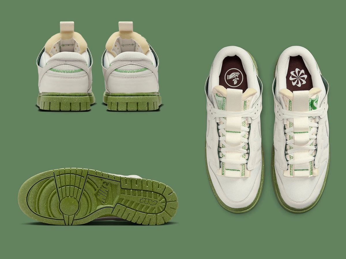 Overview of Nike Dunk Low Remastered Sail/Green sneakers (Image via Sneaker News)