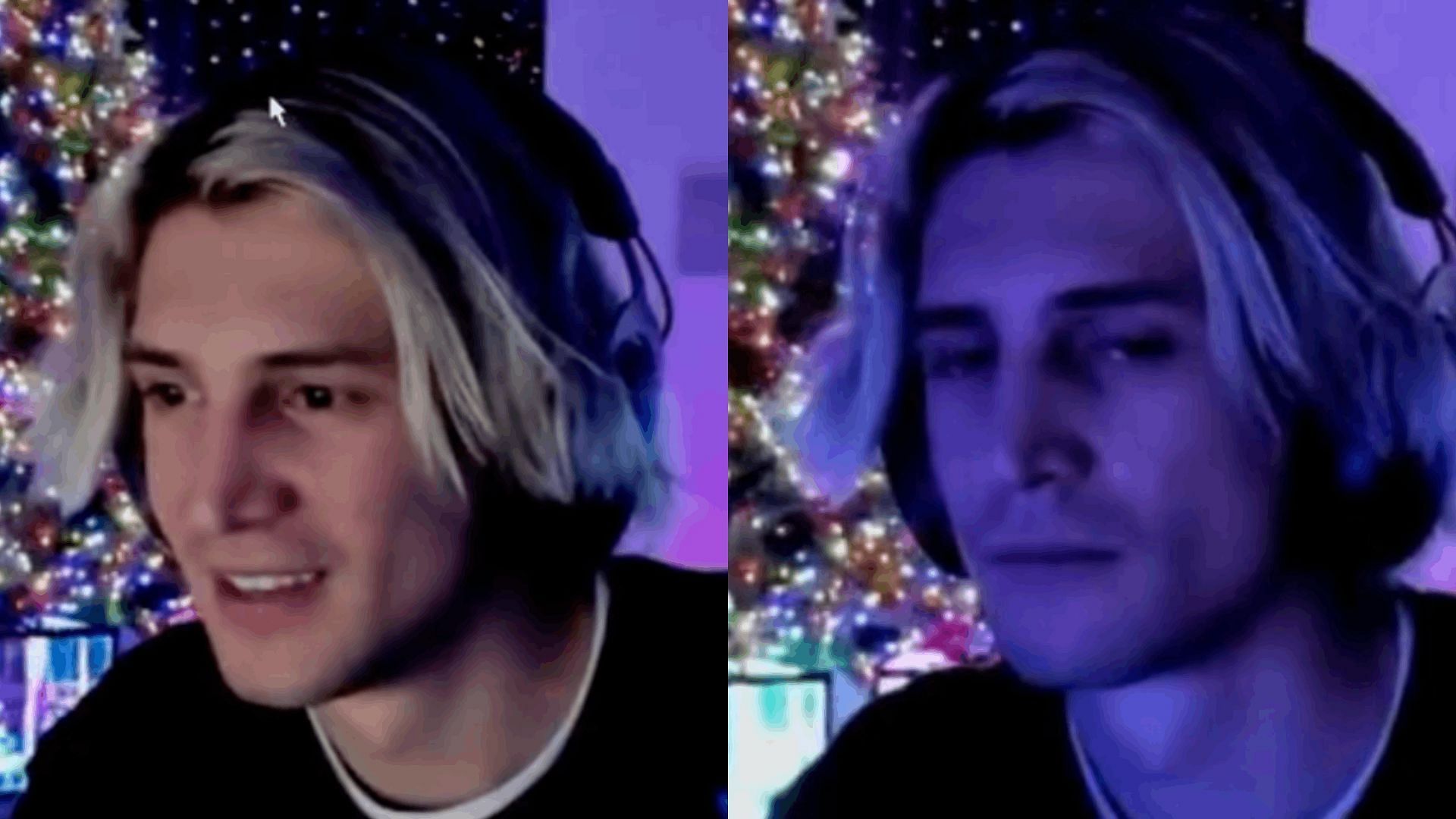 xQc before and after getting roasted by the woman on Monkey. (Image via xQc/Twitch)