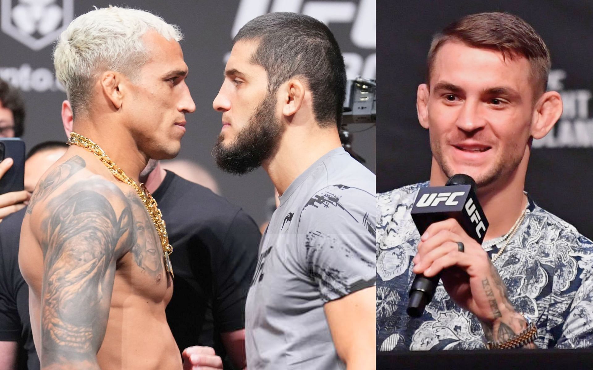 Islam Makhachev vs. Charles Oliveira at UFC 280 (left) and Dustin Poirier (right) [Images Courtesy: @GettyImages]