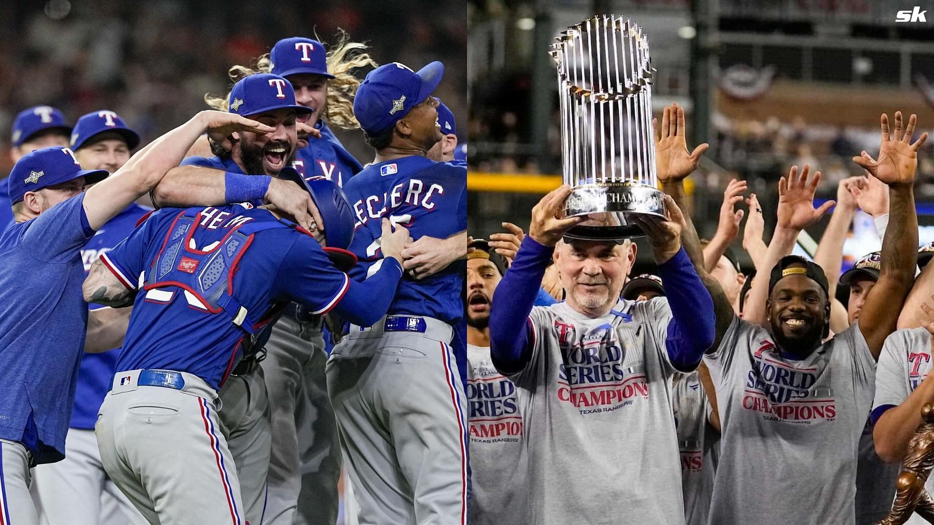 Texas Rangers roster rejoicing after the 2023 Fall Classic triumph