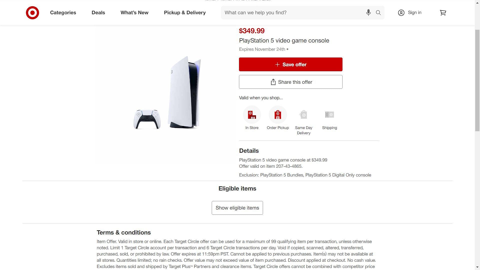 11-23-23 Sony Playstation 5 for sale at Target. One Day Only