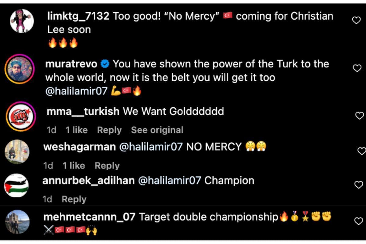 Screenshot of fans&#039; comments about Halil Amir