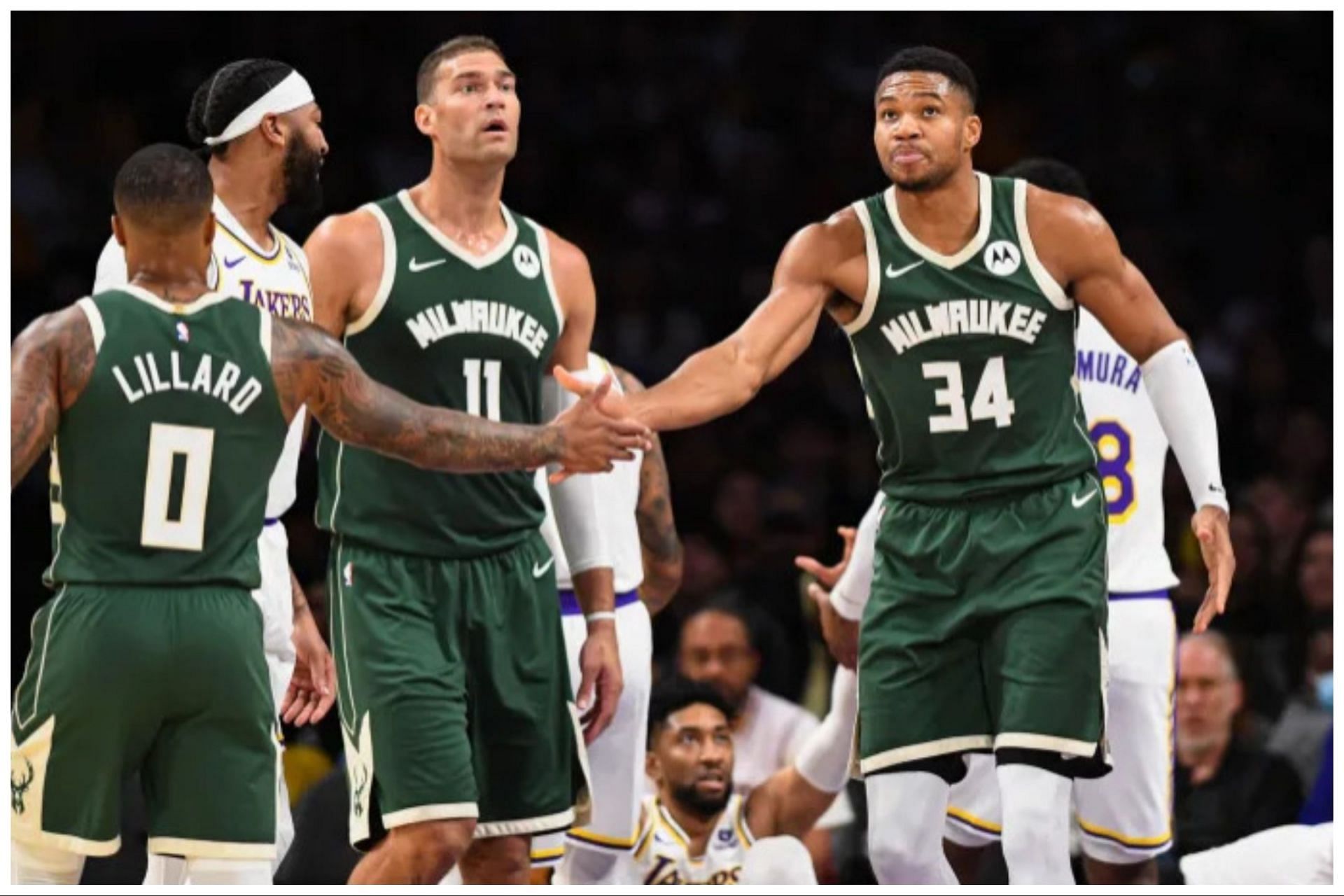 Giannis Antetokounmpo (right) and Damian Lillard (left) continue to progress on their on-court collaboration (photo credit:  Jonathan Hui-USA TODAY Sports)