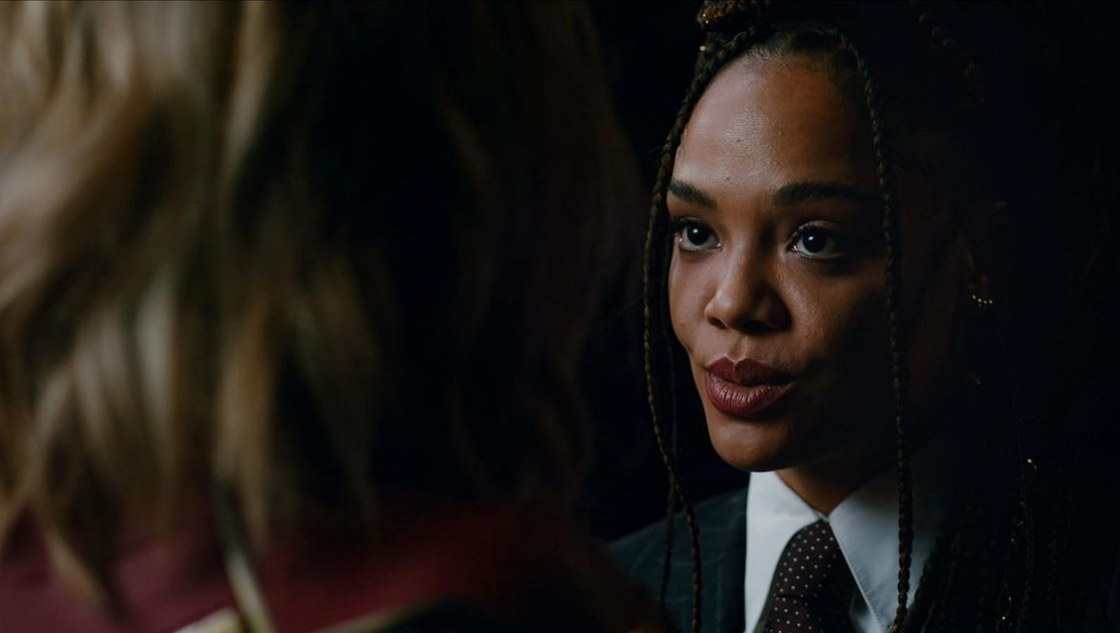Tessa Thompson as Valkyrie in a scene from The Marvels (Image via IMDb)
