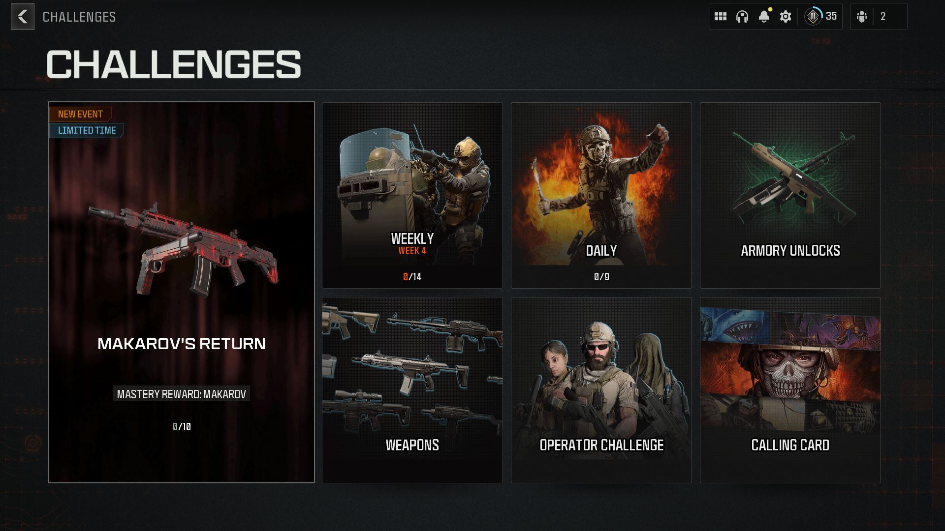 Modern Warfare 3 Challenges Tab (Image via Activision)