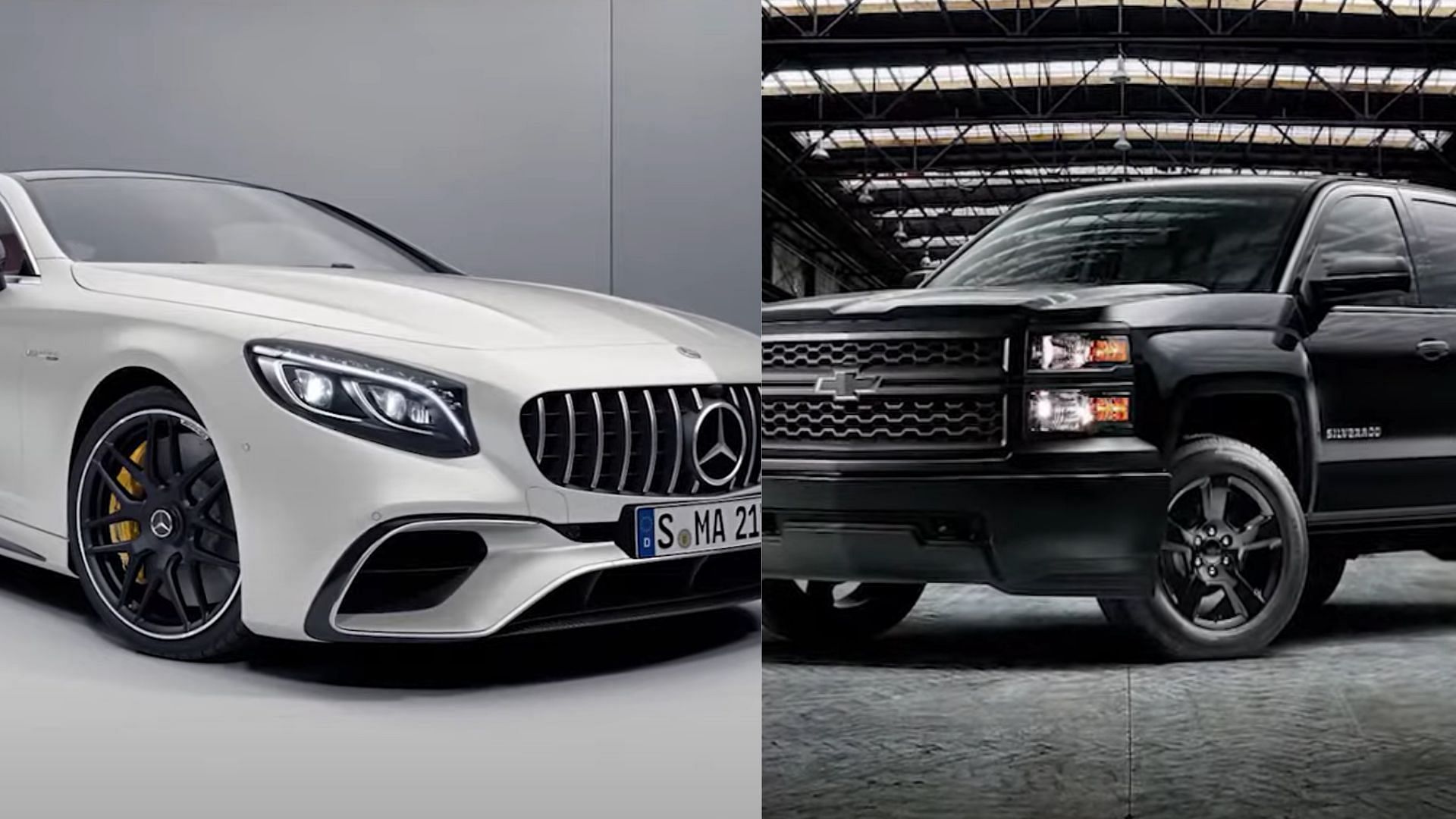 Mercedes SClass AMG and Chevy Silverado Midnight edition