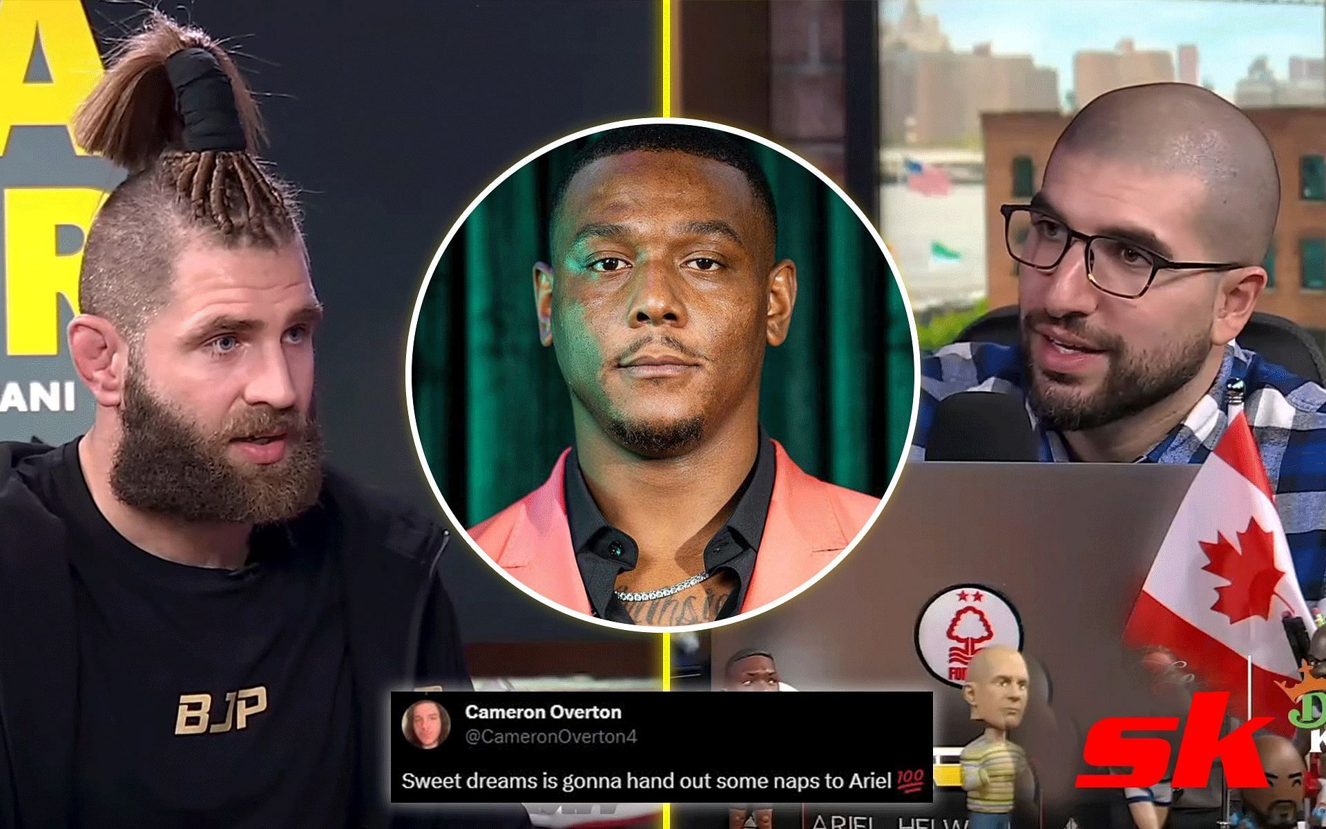 Jiri Prochazka and Ariel Helwani (Left and Right); Jamahal Hill (Middle) [*Image courtesy: MMAFightingonSBN YouTube channel; @sweet_dreams_jhill Instagram]