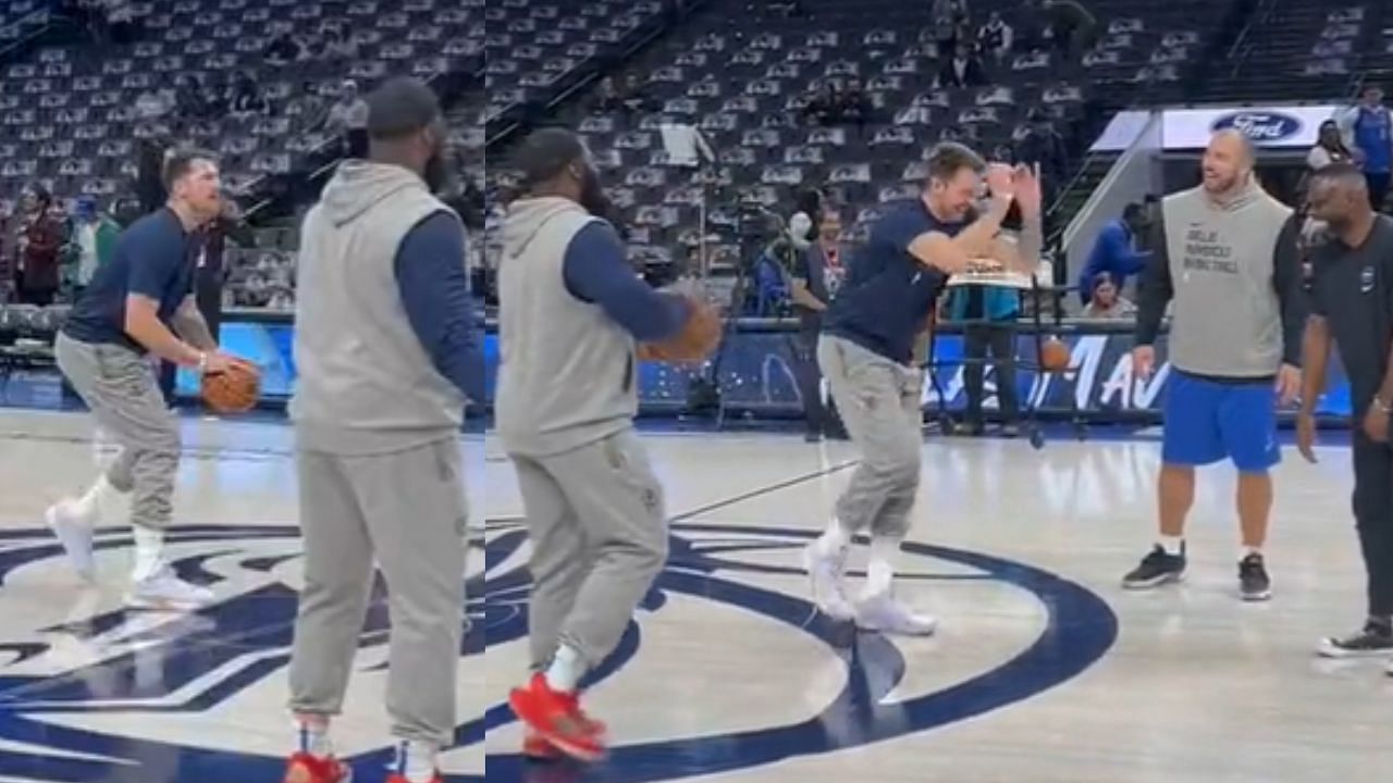 Luka Doncic shows off his basketball skills in front of NFL players Justin Jefferson and Ja
