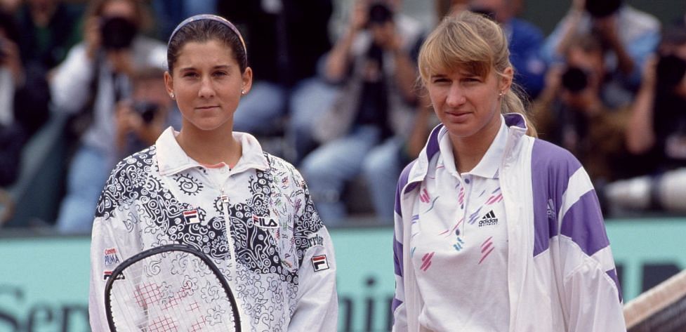 Monica Seles (L) and Steffi Graf.