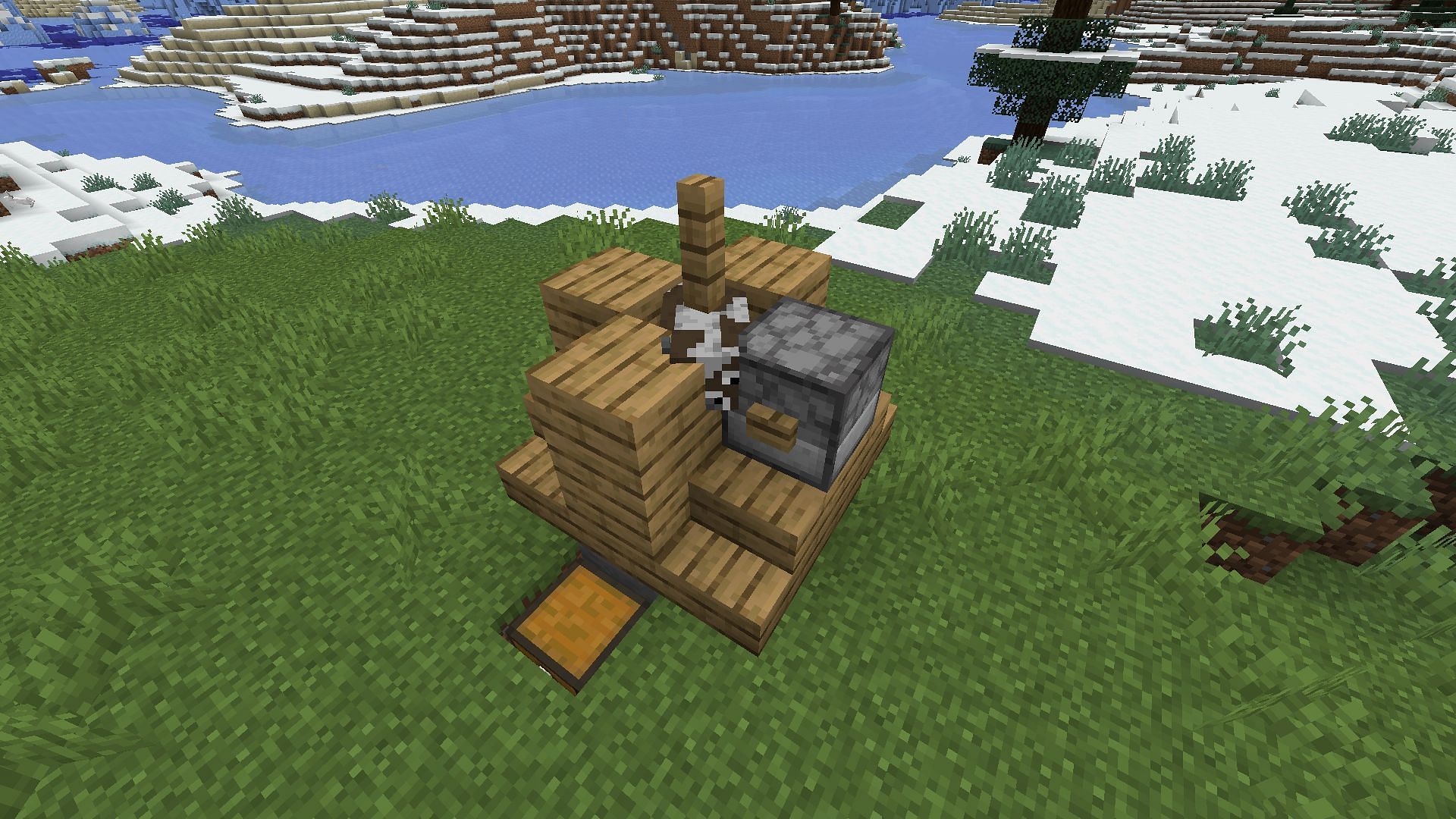 This Minecraft farm uses entity cramming to collect leather and beef (Image via Mojang)
