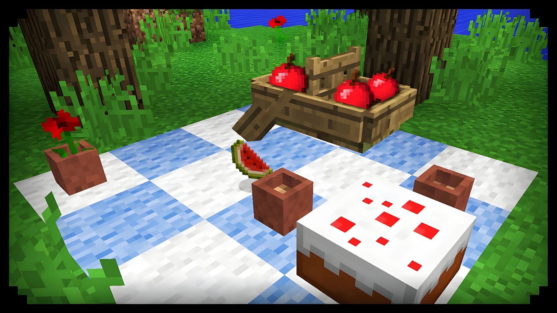 A picnic build can be a fantastic addition to your Minecraft world (Image via Youtube/MagmaMusen)