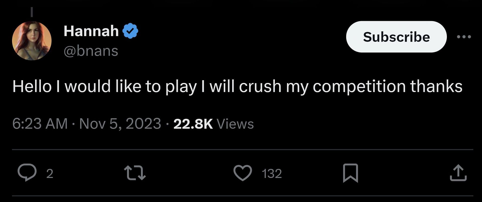 Twitch streamer Bnans stated she would "crush" the competition (Image via X)