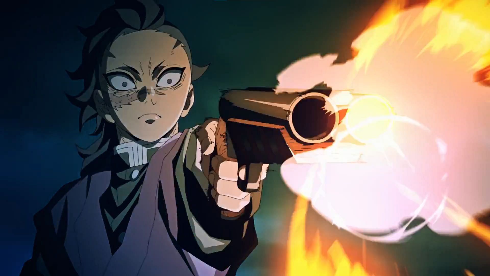 Genya with his shotgun in Demon Slayer Season 3 (Image via Ufotable)