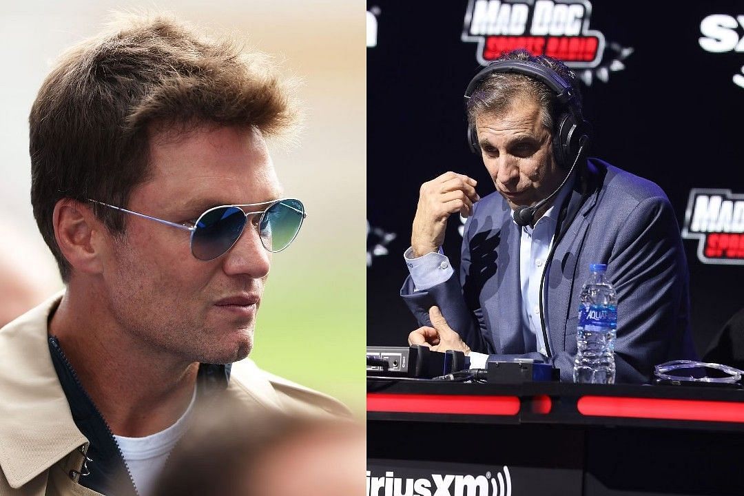 Tom Brady, left, Chris Russo, right