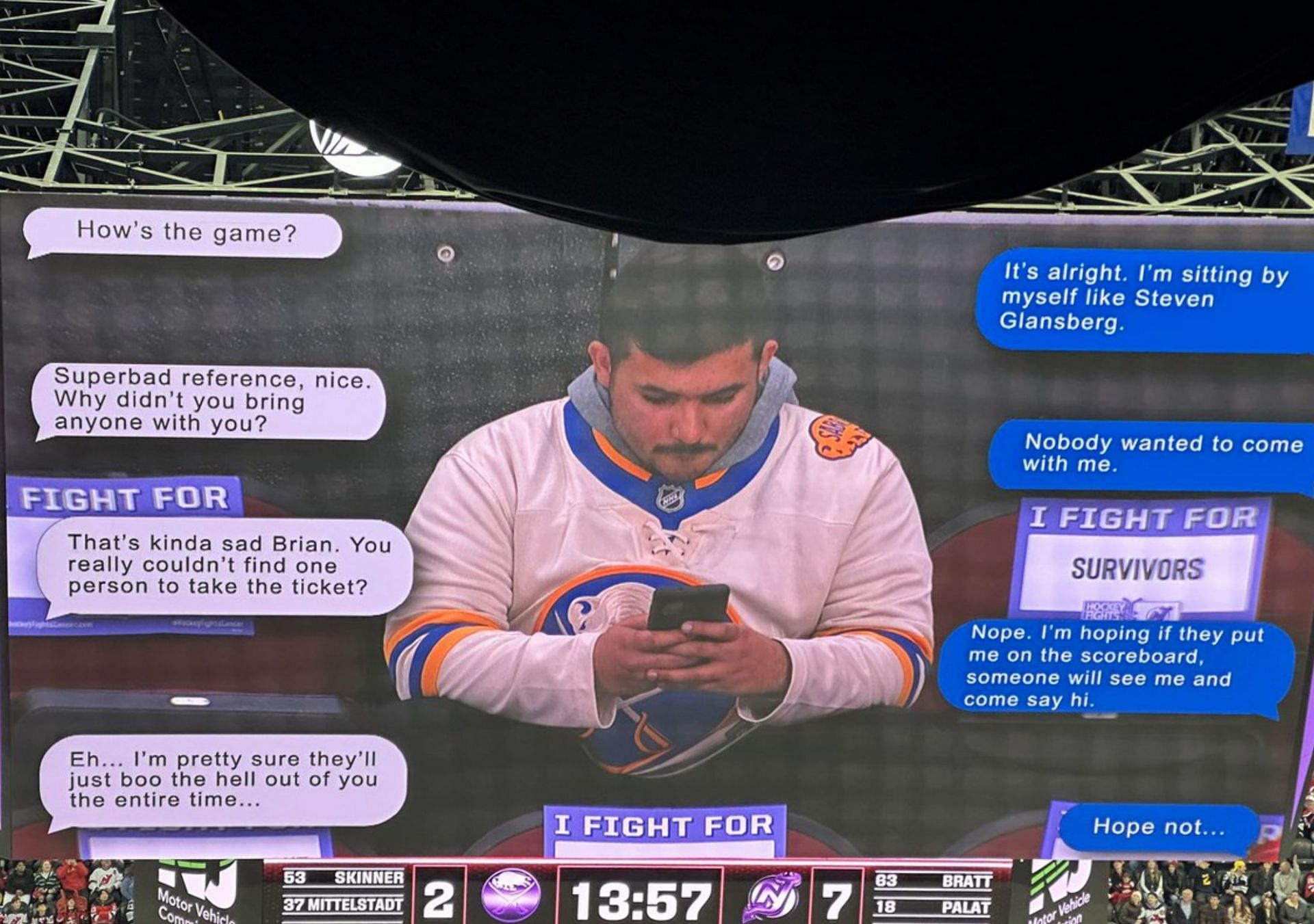 New Jersey Devils jumbotron trolls forlorn Sabers fan amidst 7-2 defeat on back-to-back night