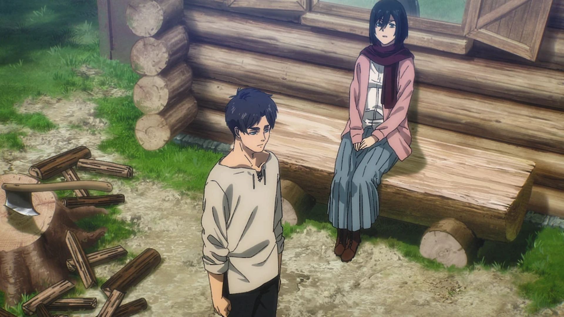 Mikasa fantasizing a simpler reality with Eren. (Image via Studio MAPPA)