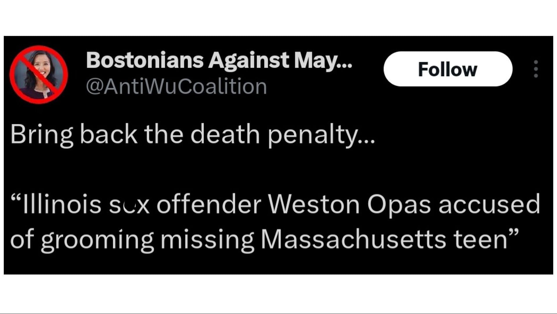 Weston Opas is currently being held without bail. (Image via @AntiWuCoalition/X)