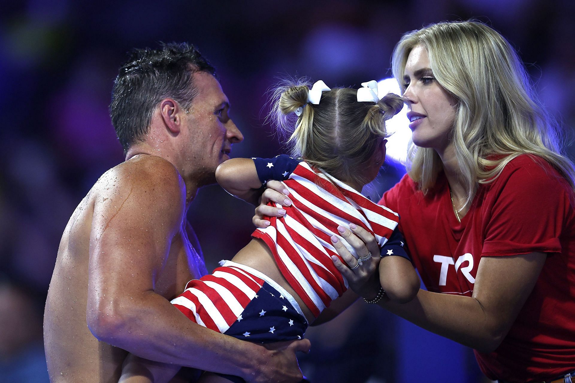 Ryan Lochte along with his family after competing in a semifinal heat for the Men&#039;s 200m individual medley during the 2021 U.S. Olympic Team Swimming Trials in Omaha, Nebraska.