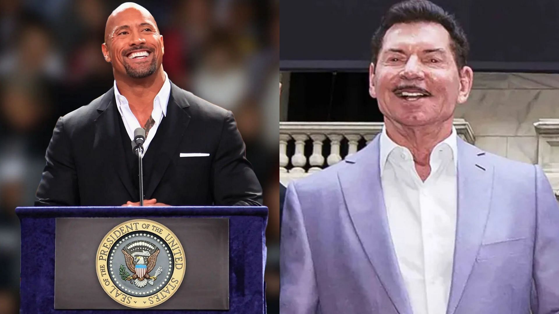 The Rock (left) and WWE Executive Chairman Vince McMahon (right)