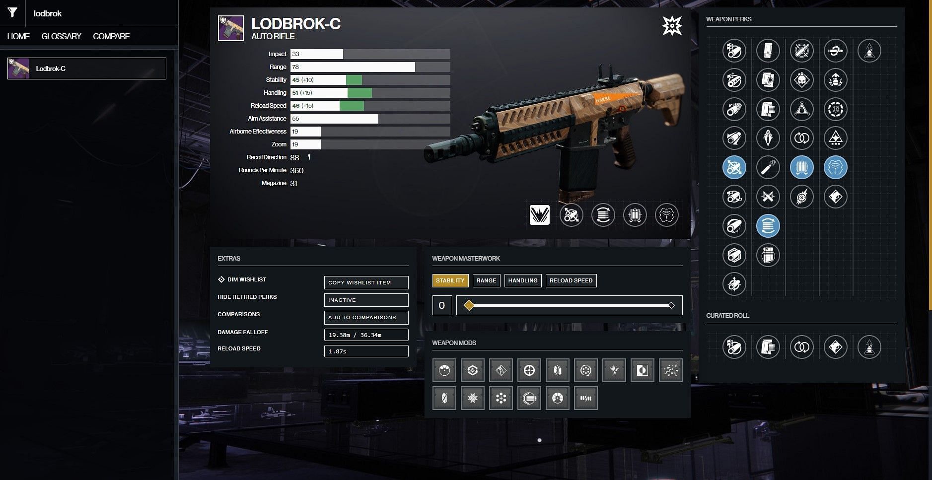 Lodbrok-C PvE god roll (Image via D2 Gunsmith)