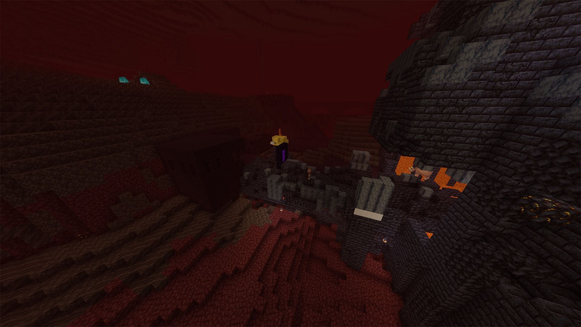 Portal your way to find a huge vein of gold and a Bastion attached to a fortress (Image via Mojang)