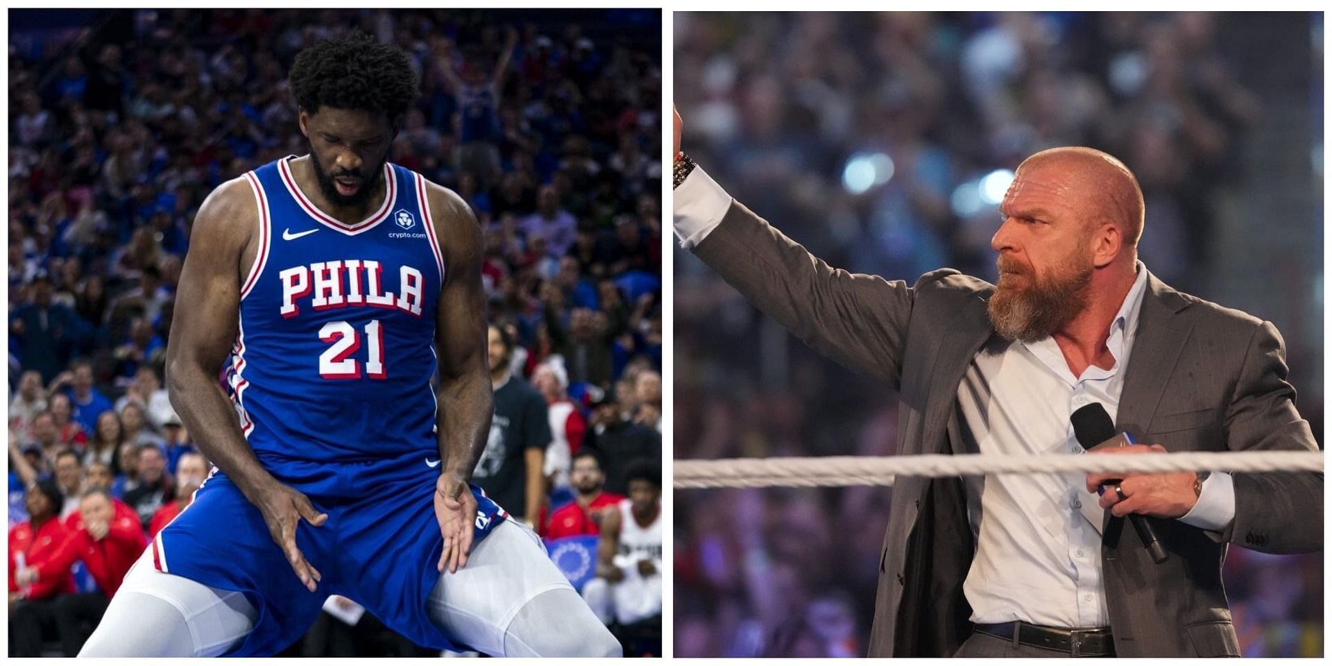 Joel Embiid does the D-Generation X signature Crotch Chop Celebration