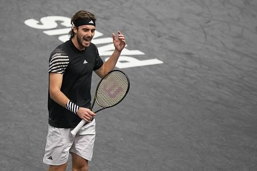 Stefanos Tsitsipas in action at the Paris Masters