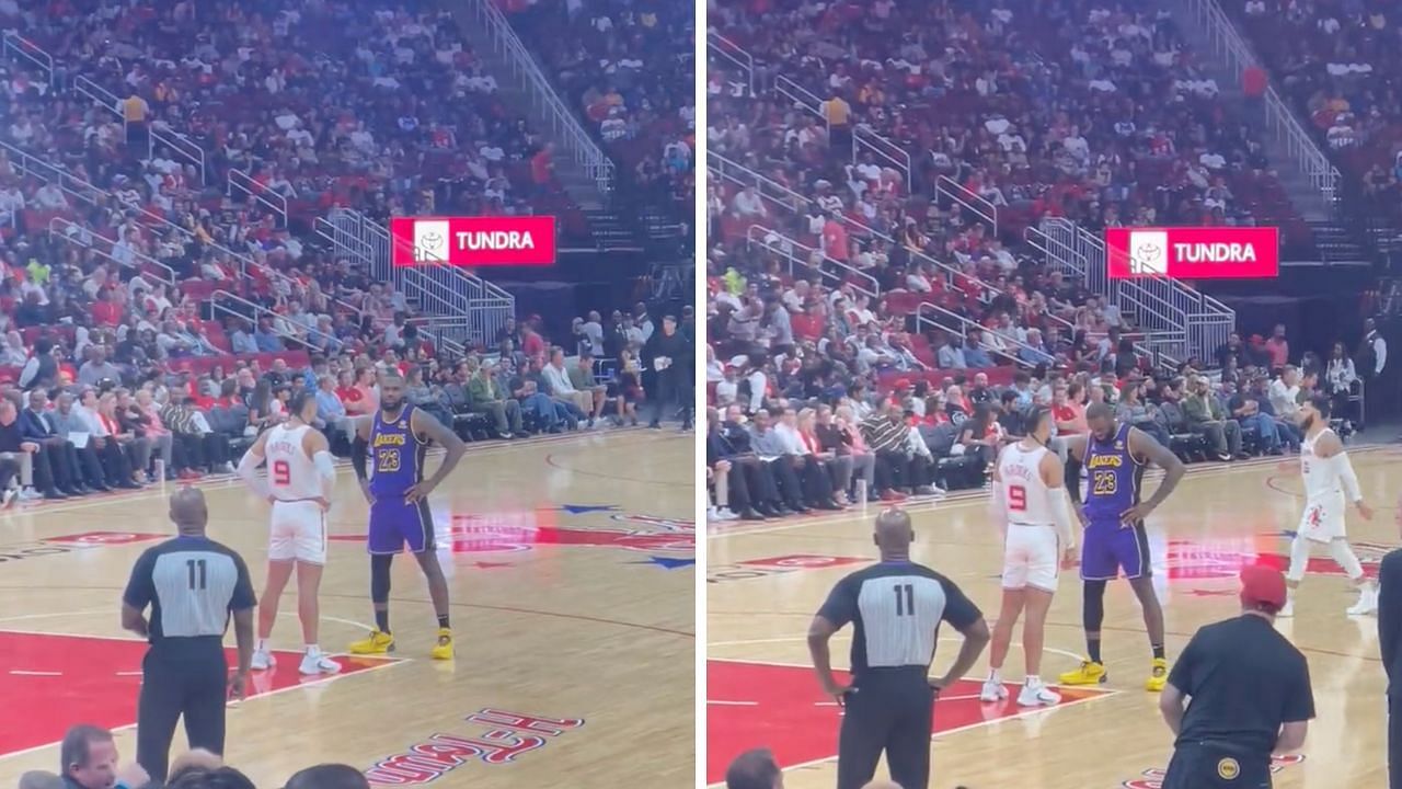 LeBron James and Dillion Brooks engage in awkward stare-down
