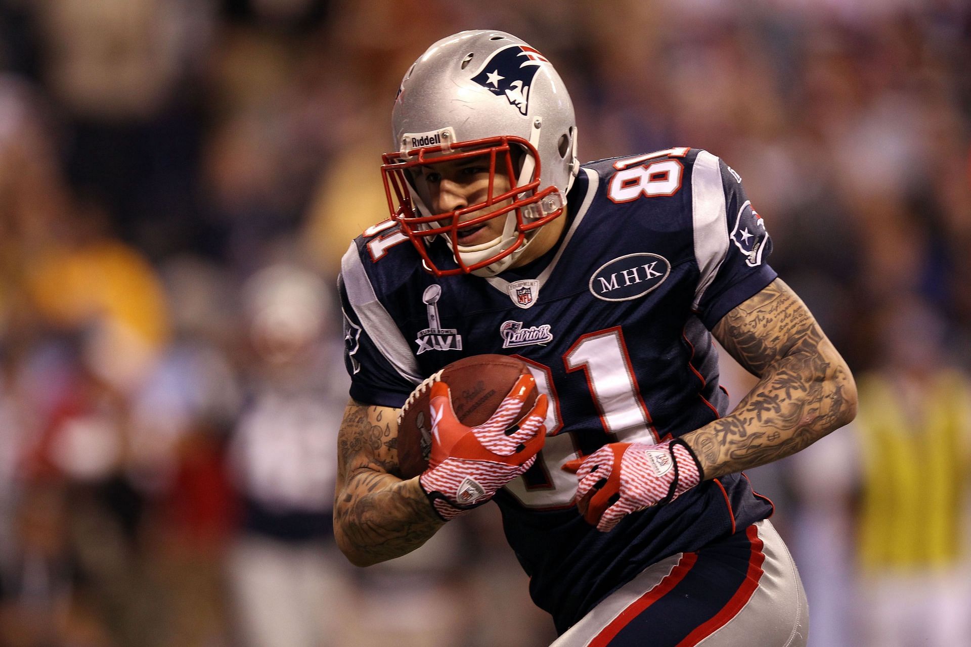 Aaron Hernandez at Super Bowl XLVI