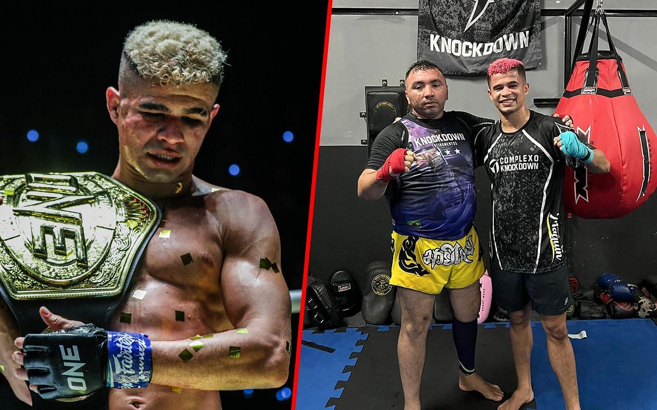Fabricio Andrade (left) and Andrade with his old coach in Brazil (right)