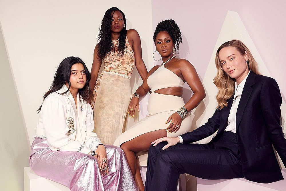 Brie Larson, Iman Vellani, Teyonah Parris, and Nia DaCosta at an event for The Marvels (Image via IMDb)