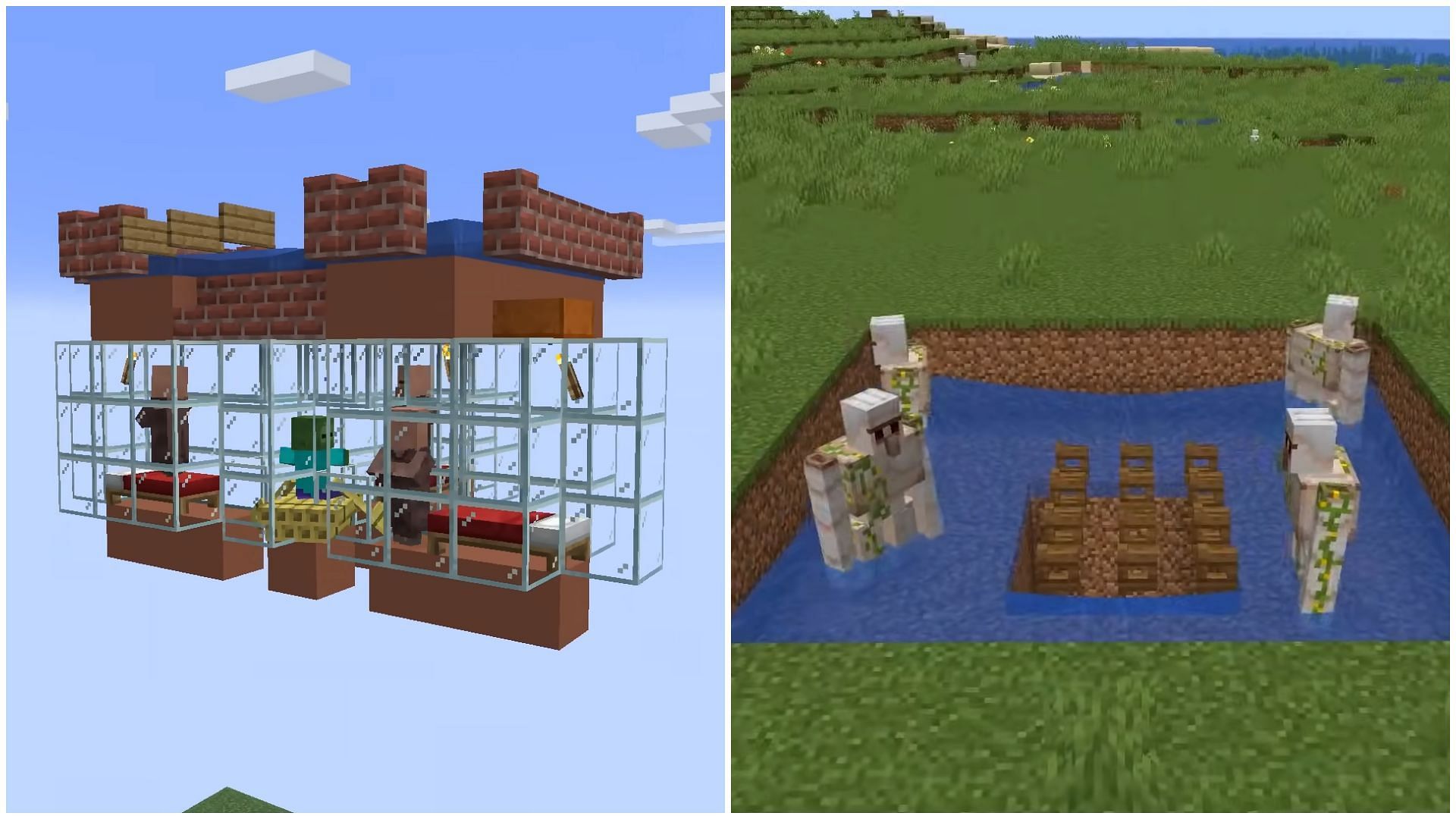 There are several kinds of iron farms players can create in Minecraft 1.20 (Collage via Sportskeeda)