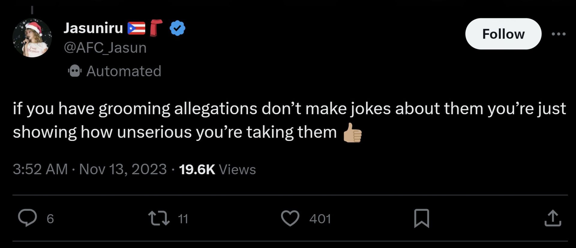 One fan suggested the streamer not &quot;make jokes&quot; about the allegations (Image via X)