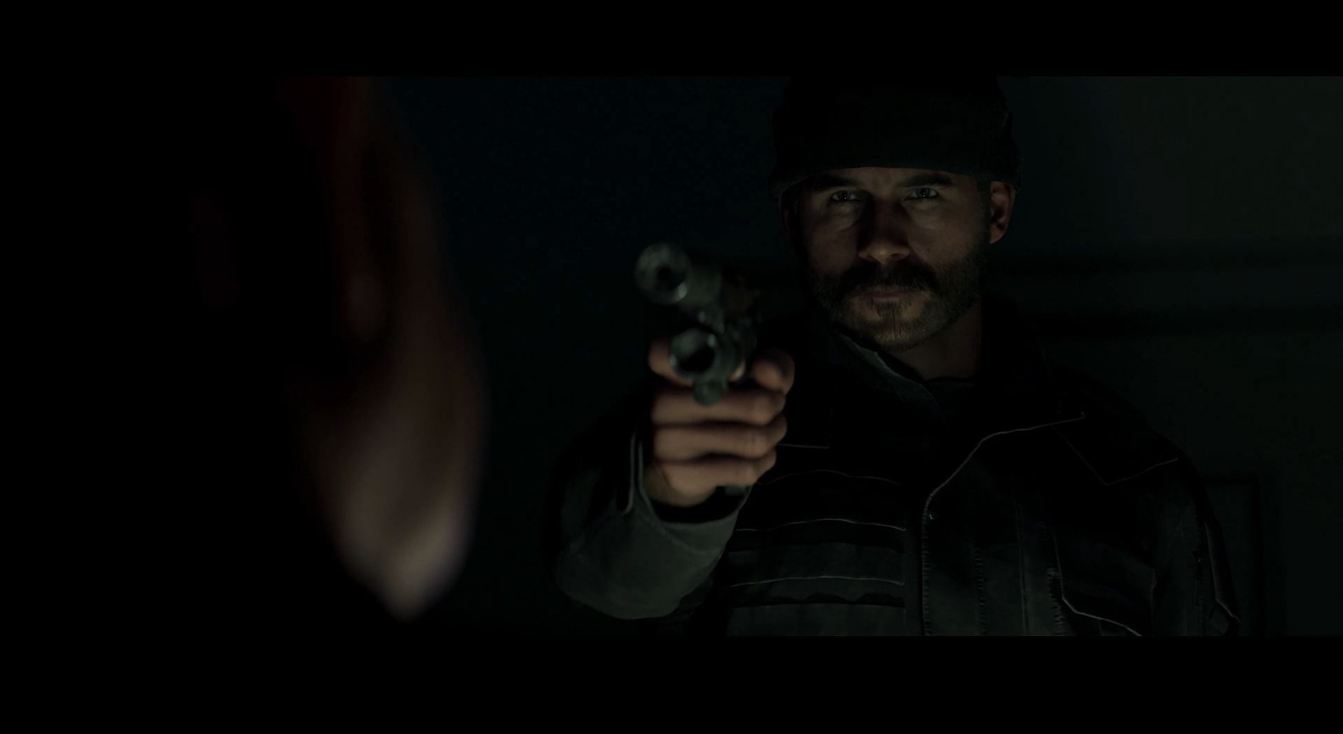 Captain Price pointing a suppressed gun toward General Shepherd (Image via Activision)