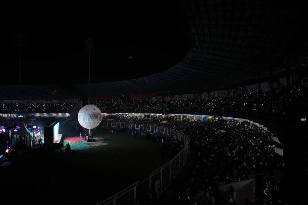 A picturesque Dr. Shyama Prasad Mukherjee Indoor Stadium on the night of the closing ceremony, Image Courtesy- Twitter