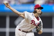 Aaron Nola throws against Arizona Diamondbacks during third inning in Game 6 of the baseball NL Championship Series